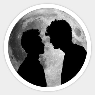 Malec silhouettes and full moon - Alec Lightwood and Magnus Bane / Matthew Daddario and Harry Shum Jr. - Shadowhunters / The mortal instruments Sticker